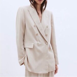 Zara Evening Double Breasted Beige Oversize Blazer Size Medium  1985